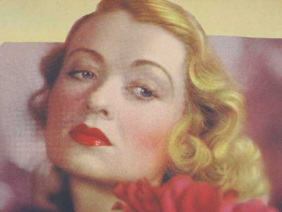 A color glamour photo of Constance Bennett in the 1930s